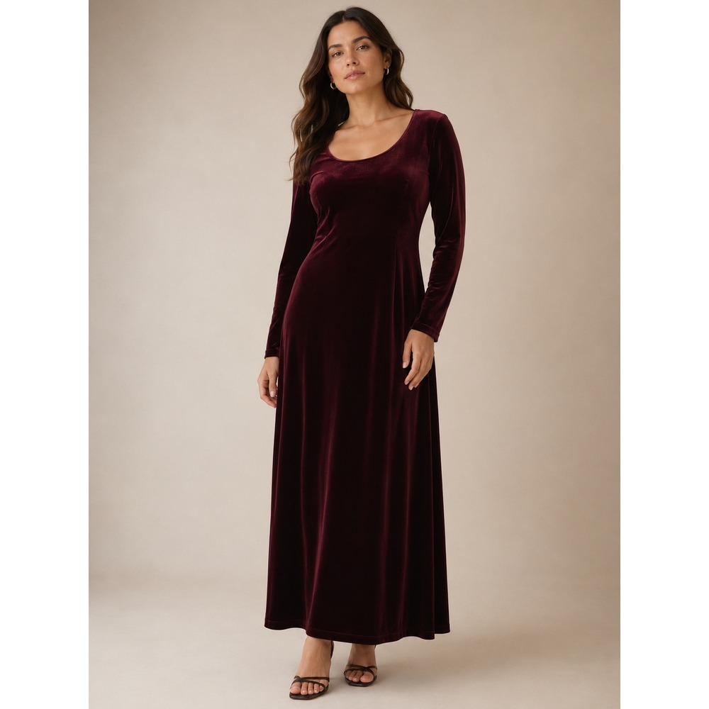 Vintage 90s Coldwater Creek Maxi Dress‎ PL Burgundy Velvet Lace Up Wimsigoth